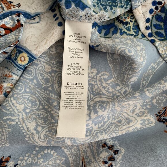 Chico’s Blue Asymmetric Hem Paisley Print Tunic hi/low Blouse Size US 8 - Picture 7 of 9